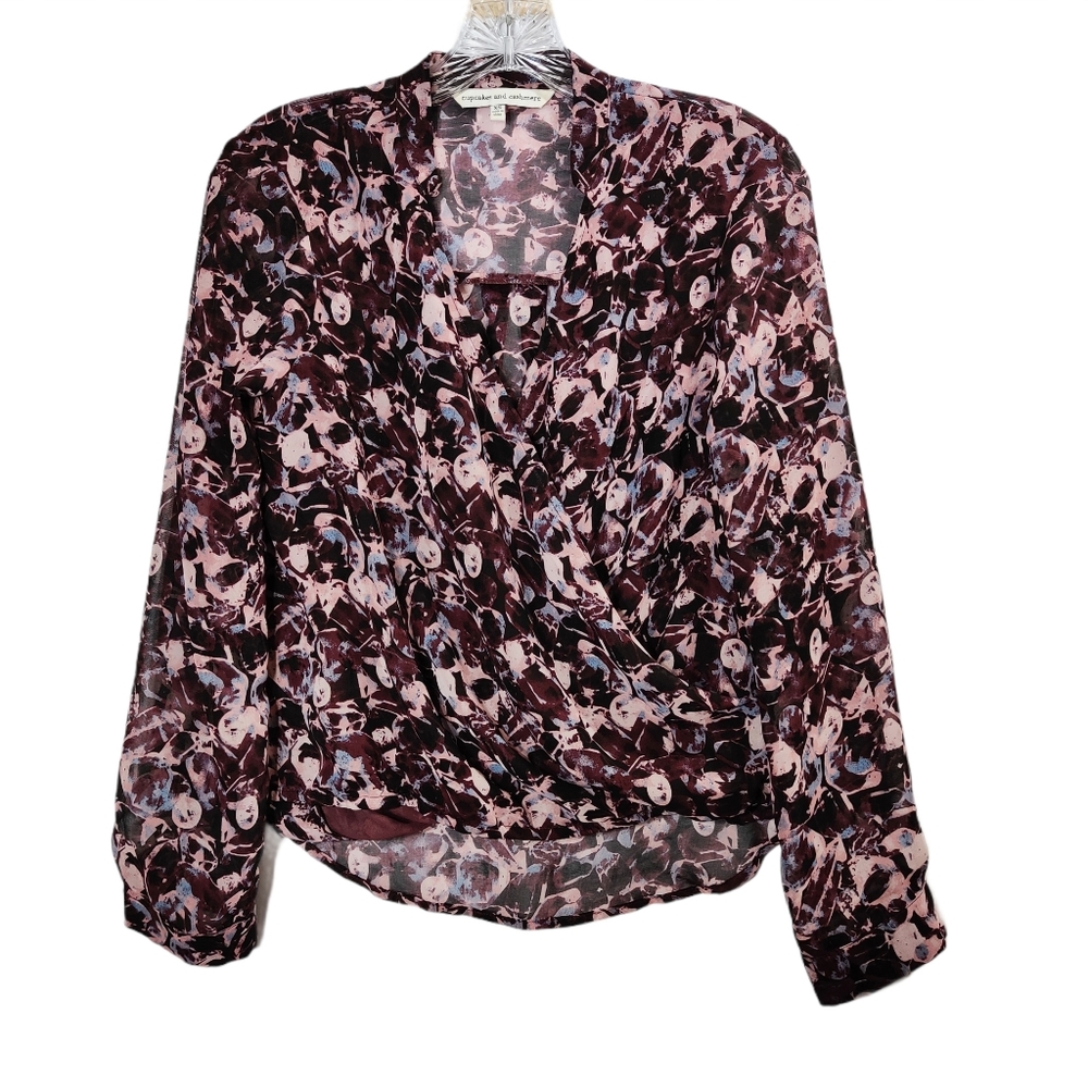 Cupcakes and Cashmere Pink Wrap Blouse Long Sleeve